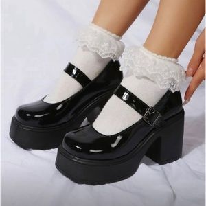 Women Black Mary Jane Chunky Heels